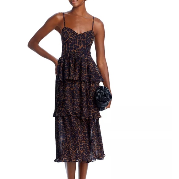 AQUA Leopard Pleated Tier Dress – Size L – NWT – $148 Retail - Picture 1 of 7